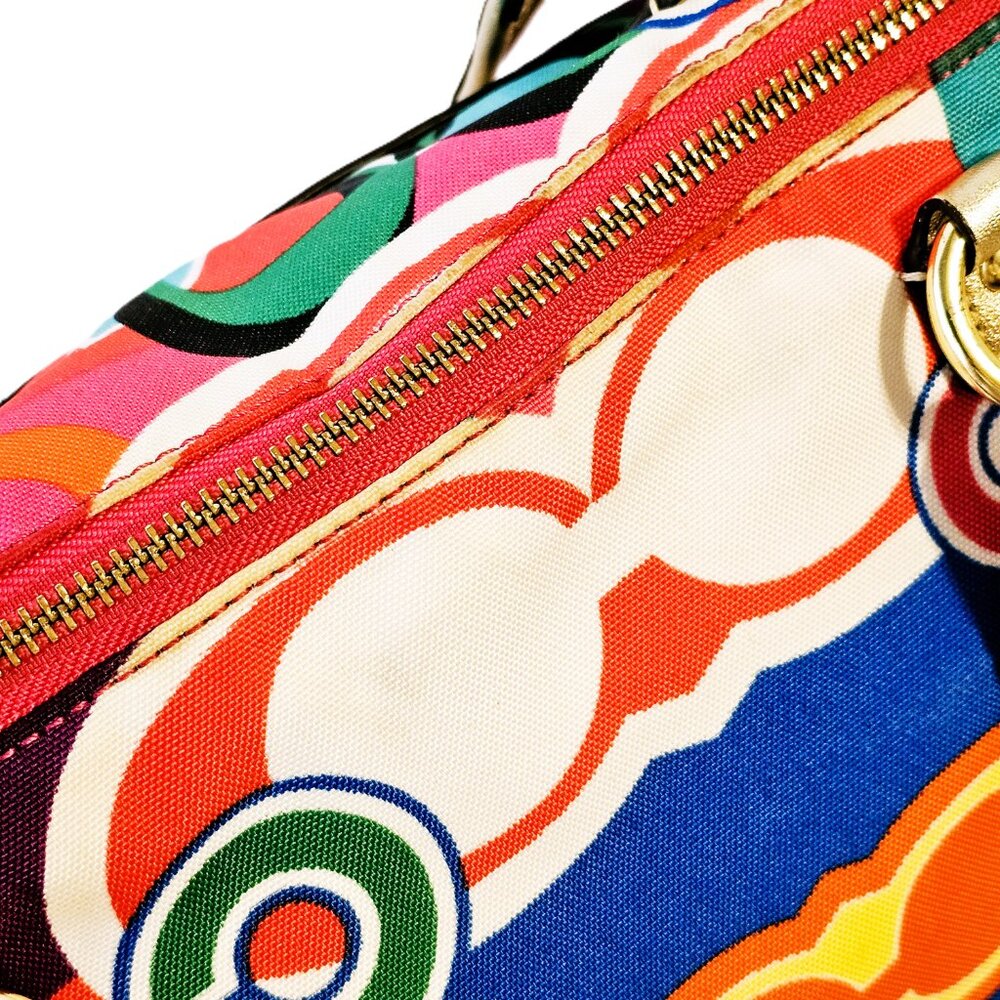 Coach Poppy Rare Vintage Bright Multicolor Gold Accents Purse Tote Style #F20080 - Picture 8 of 16